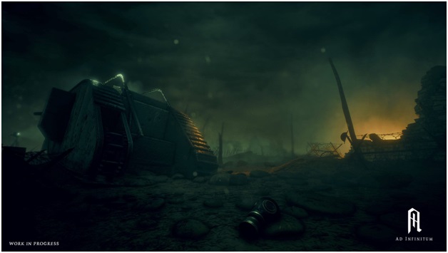 Middle of a forlorn battlefield screenshot from Ad Infinitum game. Ad Infinitum Screenshot