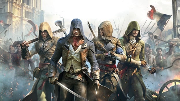 Assassin's creed characters as played in a gaming pc