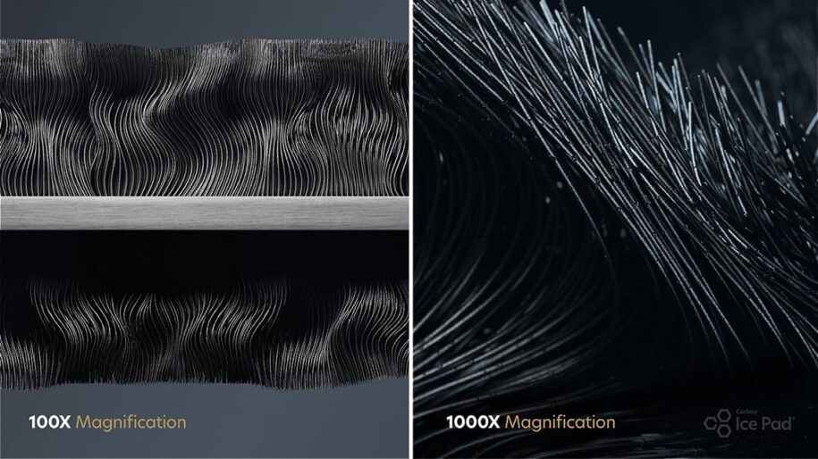 100X and 1000X Magnification of the carbon nanotubes that compose the Carbice Ice Pad