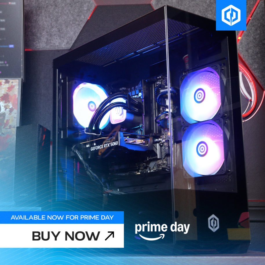 Picture of Gaming PC with Blue and Purple Fans "Available Now for Prime Day"