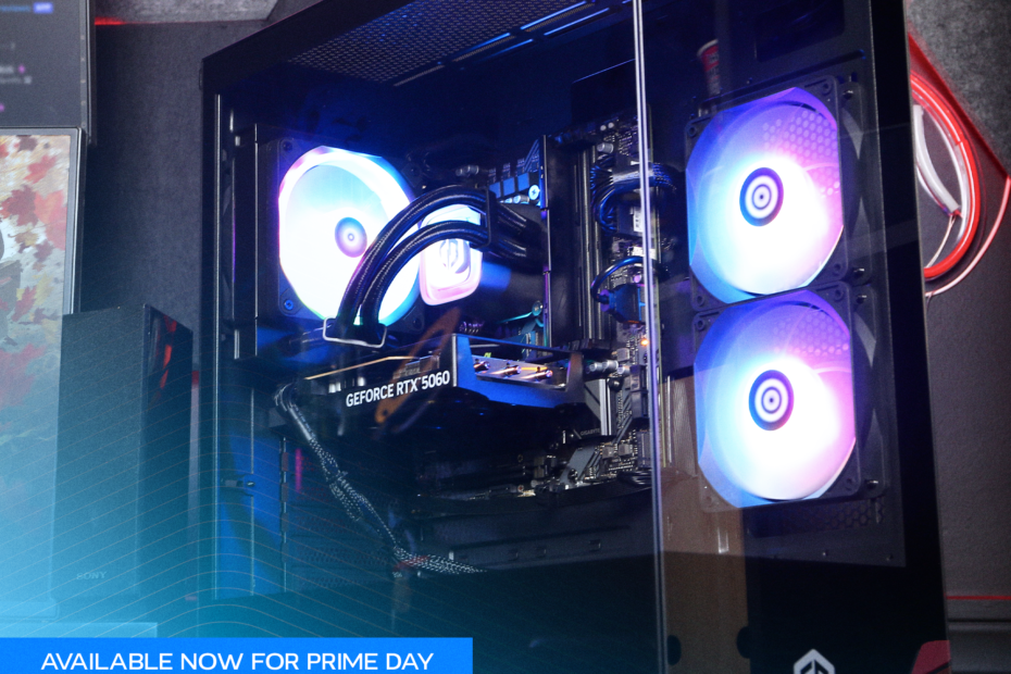 Picture of Gaming PC with Blue and Purple Fans "Available Now for Prime Day"