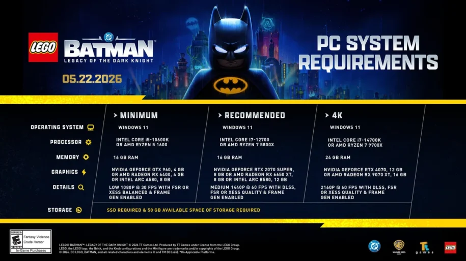 PC System Requirements for LEGO Batman: Legacy of The Dark Knight