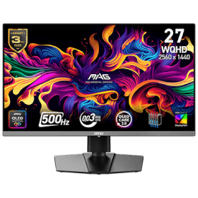 27" MSI MAG 272QP QD-OLED 2560x1440 (WQHD) 500Hz refresh rate, rapid 0.03ms(GtG) QD-OLED G-SYNC Gaming Monitor