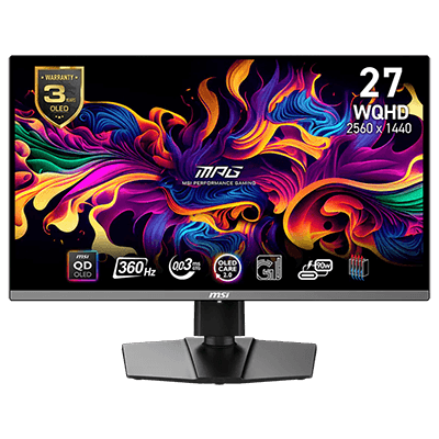 27" MSI MPG 271QRX QD-OLED 2560x1440 (WQHD) 360Hz refresh rate, rapid 0.03ms(GtG) QD-OLED Gaming Monitor