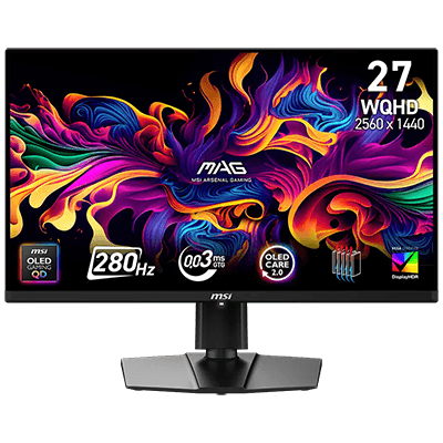 27" MSI MAG 271QP QD-OLED X28 2560x1440 (WQHD) 280Hz refresh rate, and rapid 0.03ms(GtG) next-gen QD-OLED Gaming Monitor